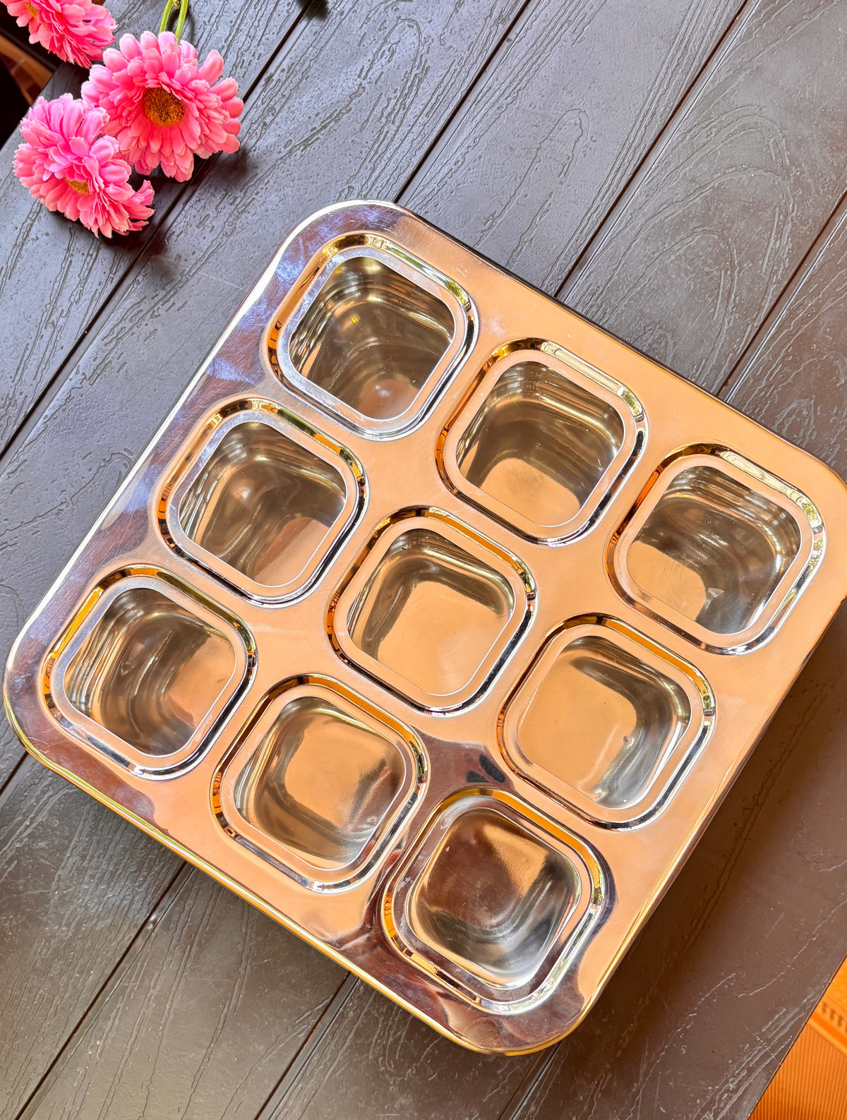 Stainless Steel Masala Box – 9 Compartments