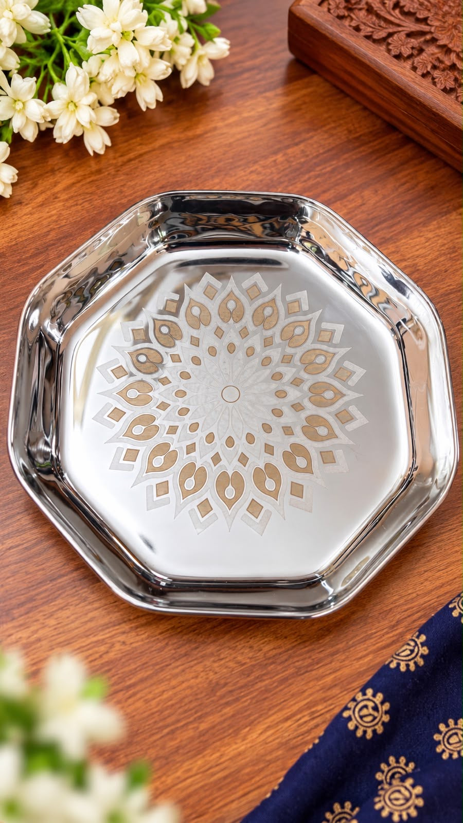 Laser Printed Octagon Shape Stainless Steel Plate – Return Gift