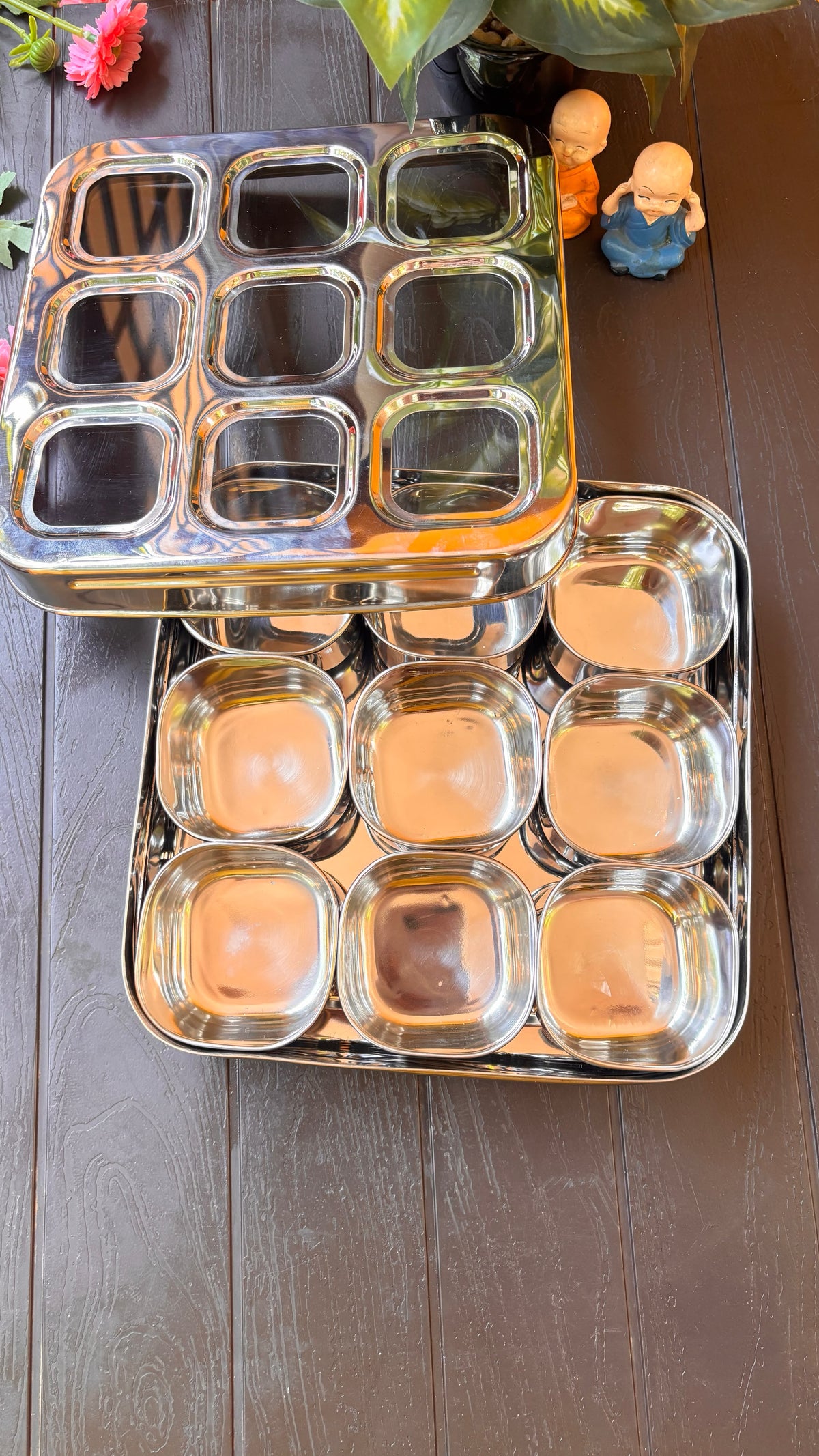 Stainless Steel Masala Box – 9 Compartments