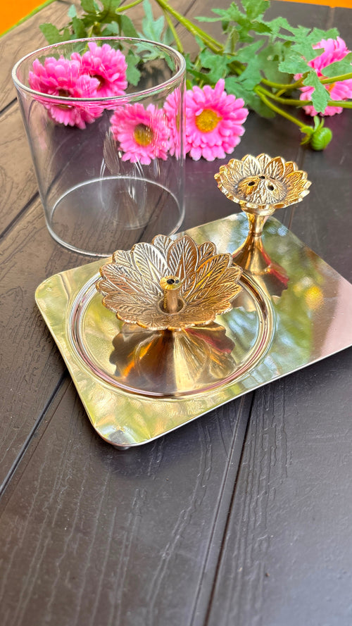 2-in-1 Brass Diya Lamp; Agarbatti Holder (Free Inside)