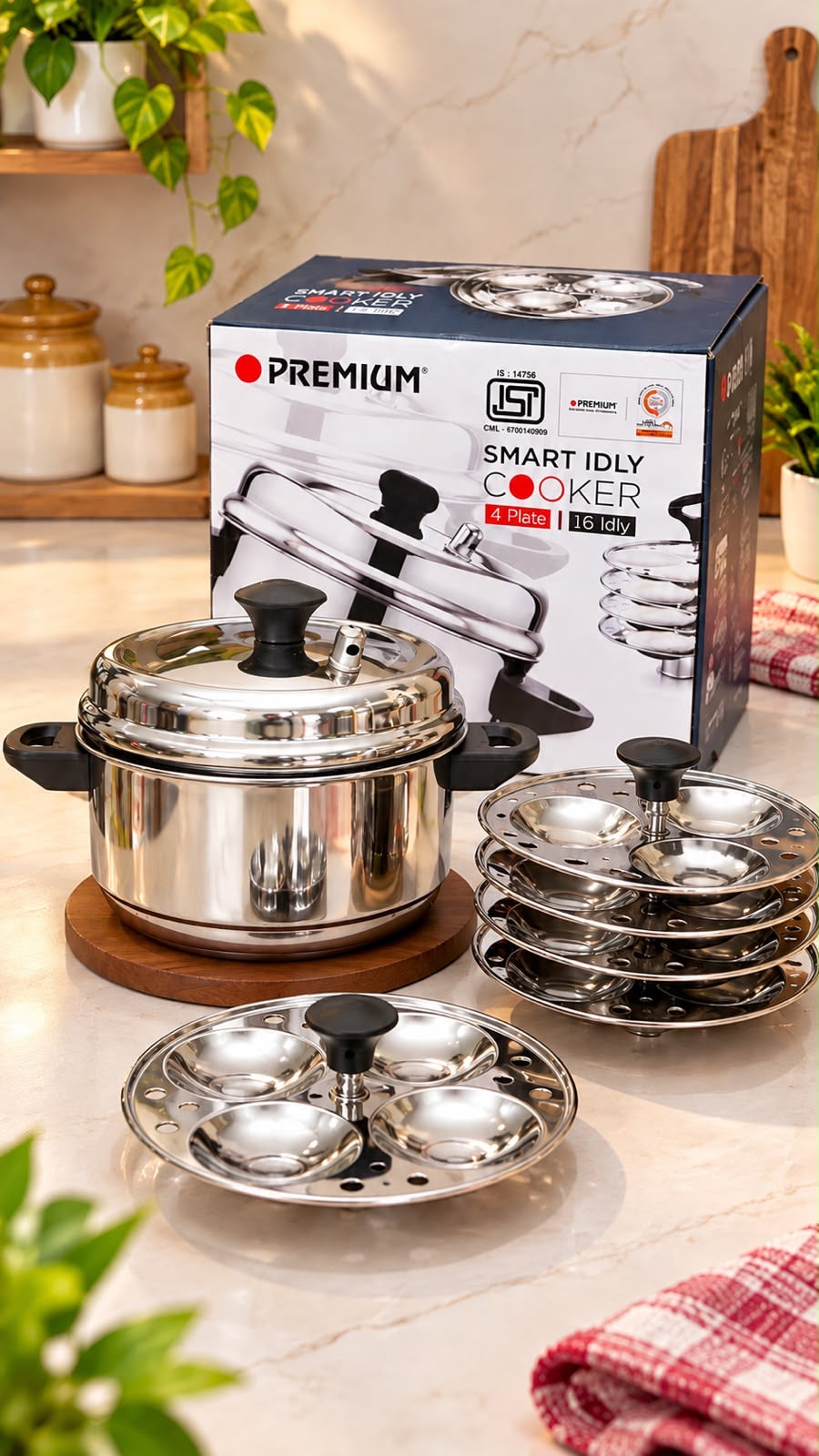 Smart Idly Cooker – 4 Plate | 16 Idly