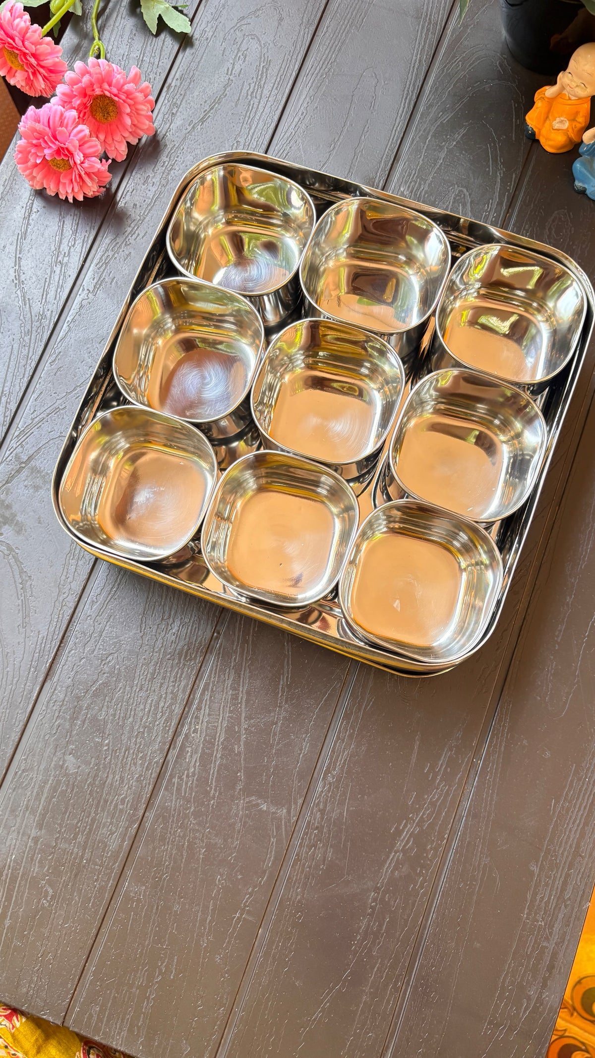 Stainless Steel Masala Box – 9 Compartments