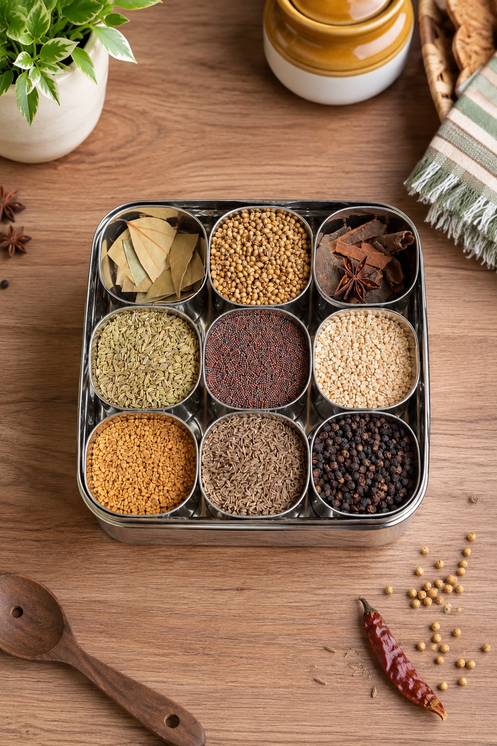 Stainless Steel Masala Box – 9 Compartments