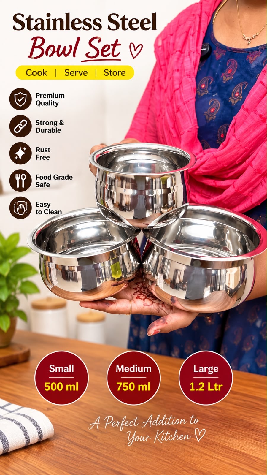 Stainless Steel Bowl Set – Premium Kitchen Essentials