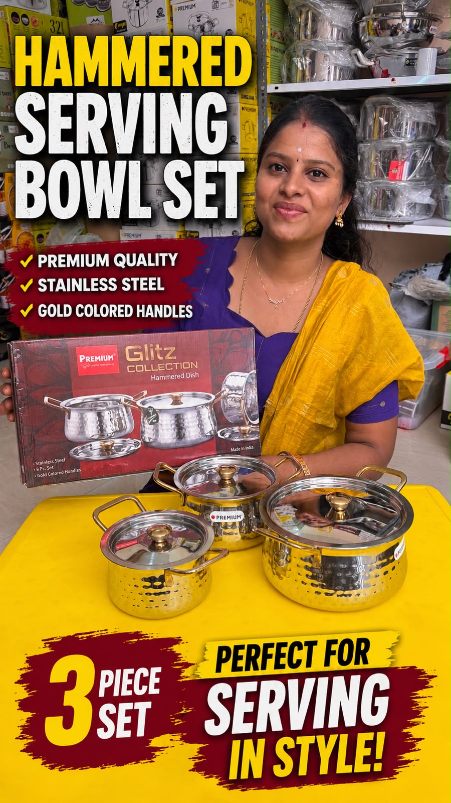 Hammered Serving Bowl Set – 3 Pieces