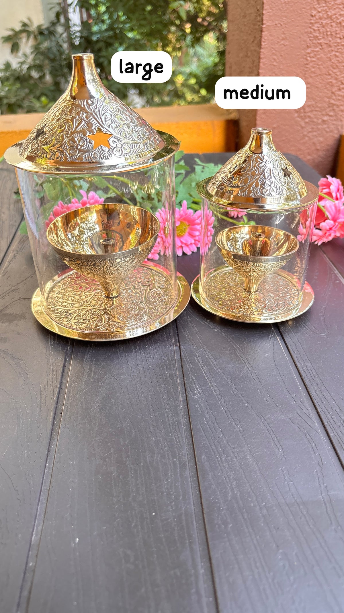 Floral Embossed Design Brass Lamp (Free Include)