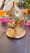 Floral Embossed Design Brass Lamp (Free Include)